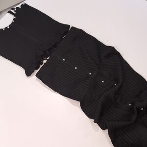 Black Knit Two-Piece Set with Pearl Accents